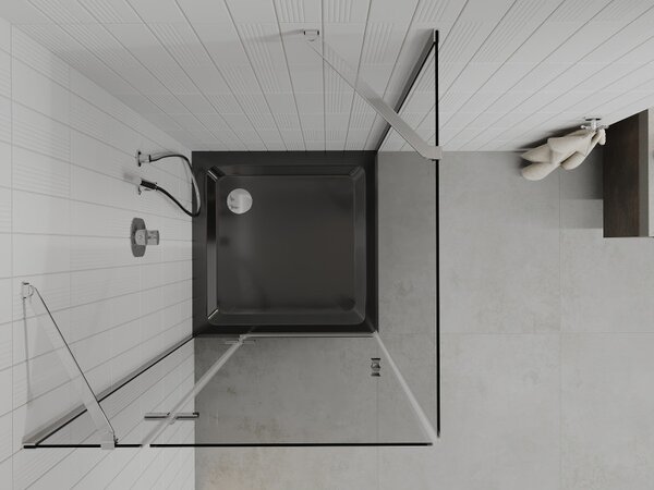 Mexen Roma, sprchový kout s křídlovými dveřmi 80 (dveře) x 80 (stěna) cm, 6mm čiré sklo, chromový profil + slim sprchová vanička černá + chromový sifon, 854-080-080-01-00-4070