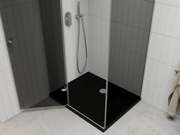 Mexen Roma, sprchový kout s křídlovými dveřmi 100 (dveře) x 80 (stěna) cm, 6mm šedé sklo, chromový profil + slim sprchová vanička černá + chromový si…