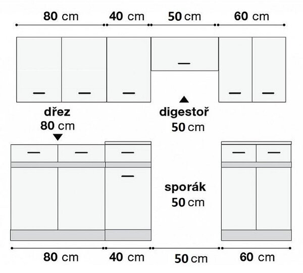 Kuchyň JUNONA MODUL VERZE2 BBL TAFLA 230 cm, bílá/bílá křída lesk