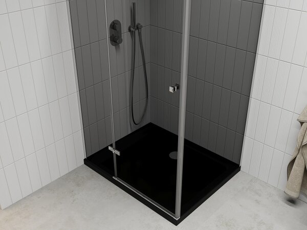 Mexen Roma, sprchový kout s křídlovými dveřmi 100 (dveře) x 80 (stěna) cm, 6mm šedé sklo, chromový profil + slim sprchová vanička černá + chromový si…
