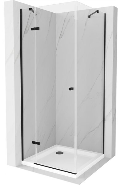 Mexen Roma otočný sprchový kout 90 x 90 cm, Průhledné, Černá + sprchová vanička Flat, Bílá