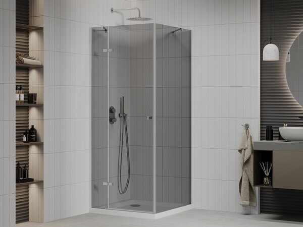 Mexen Roma, sprchový kout s 1-křídlými dveřmi 70 (dveře) x 70 (stěna) cm, 6mm šedé sklo, chromový profil + slim sprchová vanička 5cm bílá, 854-070-07…