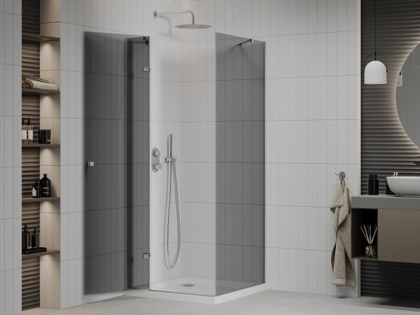 Mexen Roma, sprchový kout s 1-křídlými dveřmi 70 (dveře) x 70 (stěna) cm, 6mm šedé sklo, chromový profil + slim sprchová vanička 5cm bílá, 854-070-07…