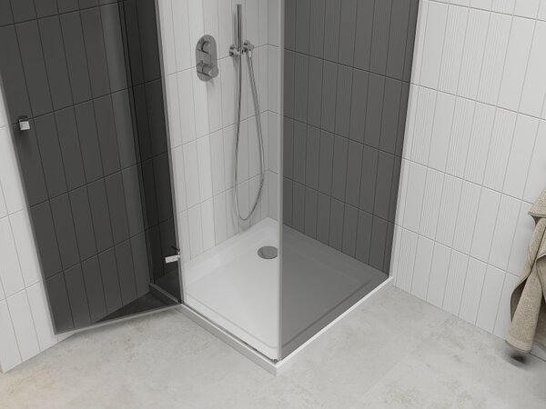Mexen Roma, sprchový kout s 1-křídlými dveřmi 70 (dveře) x 70 (stěna) cm, 6mm šedé sklo, chromový profil + slim sprchová vanička 5cm bílá, 854-070-07…