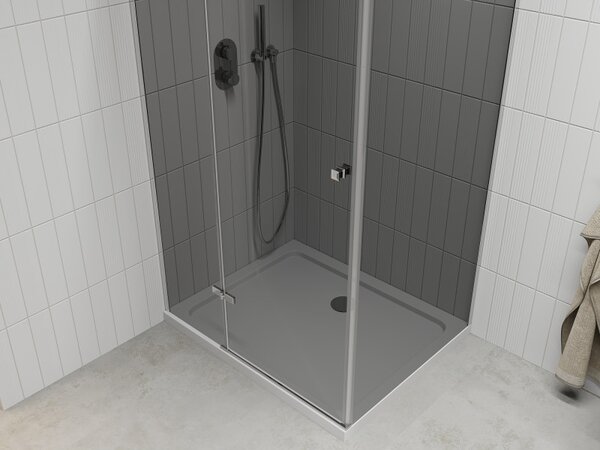 Mexen Roma, sprchový kout s křídlovými dveřmi 100 (dveře) x 70 (stěna) cm, 6mm šedé sklo, chromový profil + slim sprchová vanička bílá + chromový sif…