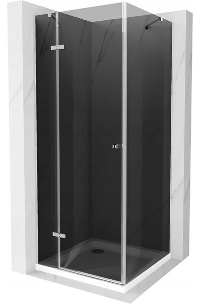 Mexen Roma otočný sprchový kout 100 x 100 cm, Grafitově černá, Chromovaná + sprchová vanička Flat, B