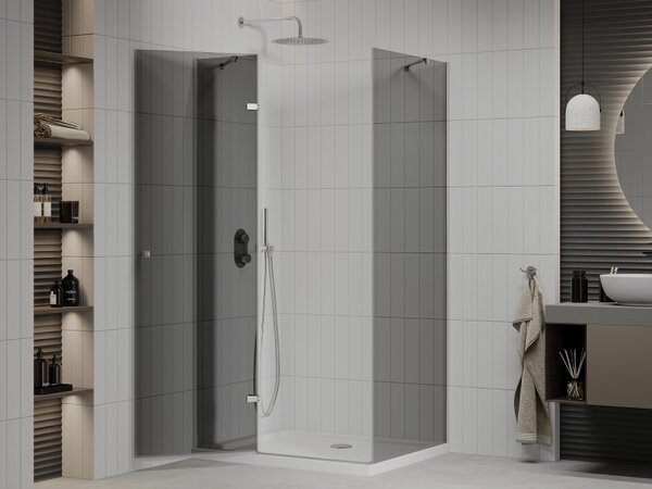 Mexen Roma, sprchový kout s křídlovými dveřmi 100 (dveře) x 70 (stěna) cm, 6mm šedé sklo, chromový profil + slim sprchová vanička bílá + chromový sif…