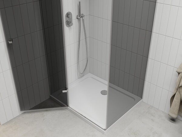 Mexen Roma, sprchový kout s křídlovými dveřmi 100 (dveře) x 70 (stěna) cm, 6mm šedé sklo, chromový profil + slim sprchová vanička bílá + chromový sif…