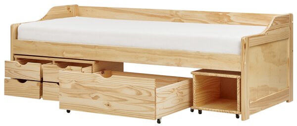 Denní postel s úložným prostorem Borovicové dřevo ROYVILLE 90 x 200 cm Světle hnědá
