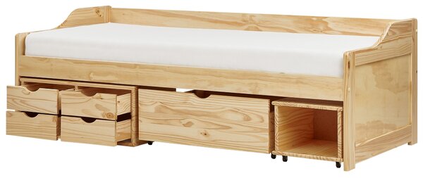 Denní postel s úložným prostorem Borovicové dřevo ROYVILLE 90 x 200 cm Světle hnědá