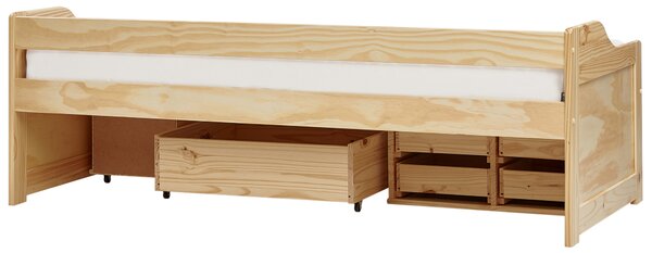 Denní postel s úložným prostorem Borovicové dřevo ROYVILLE 90 x 200 cm Světle hnědá