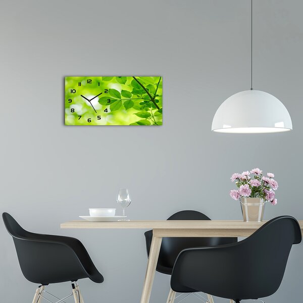 Skleněné hodiny na stěnu tiché Zelené listí pl_zsp_60x30_f_72665242