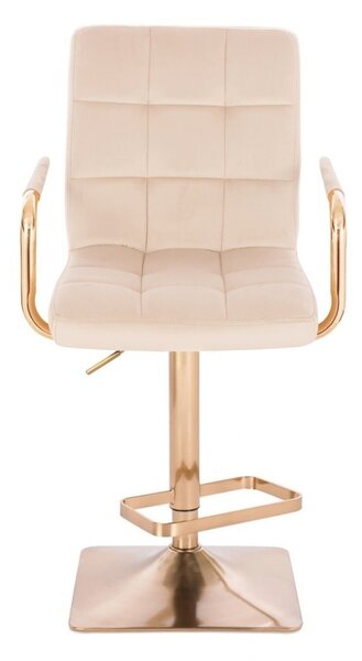 LuxuryForm DESIGN Barová židle VERONA GOLD VELUR na zlaté hranaté podstavě - krémová