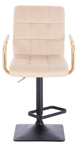 LuxuryForm DESIGN Barová židle VERONA GOLD VELUR na černé hranaté podstavě - krémová