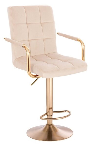 LuxuryForm DESIGN Barová židle VERONA GOLD VELUR na zlaté kulaté podstavě - krémová