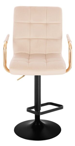LuxuryForm DESIGN Barová židle VERONA GOLD VELUR na černé kulaté podstavě - krémová