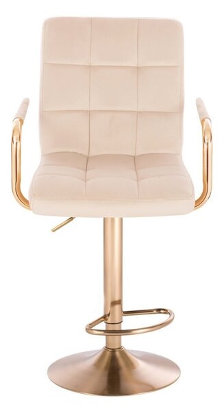 LuxuryForm DESIGN Barová židle VERONA GOLD VELUR na zlaté kulaté podstavě - krémová