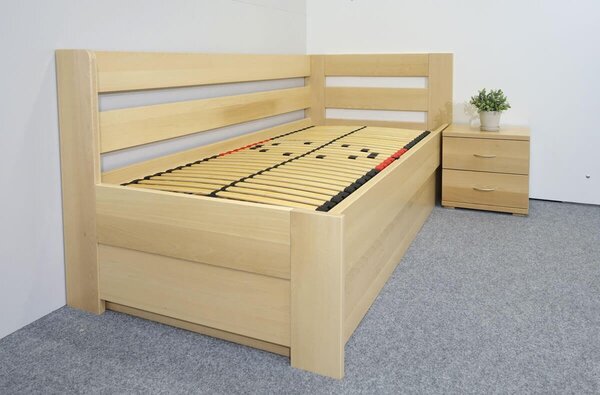 Rohová postel s úložným prostorem Valentin-Pravá, 80x200, 90x200 cm, masiv buk