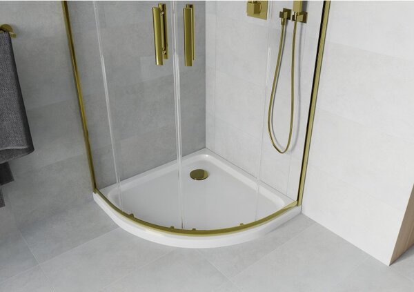 Mexen Rio sprchový kout půlkruhový 90 x 90 cm, transparentní, zlatý + vanička Flat, bílá - 863-090-090-50-00-4110G