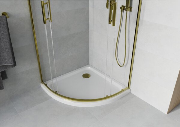 Mexen Rio sprchový kout půlkruhový 90 x 90 cm, transparentní, zlatý + vanička Flat, bílá - 863-090-090-50-00-4110G
