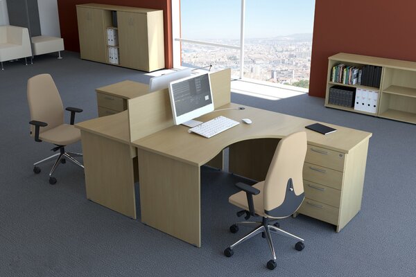 NABYTEK-DESIGNOVY.CZ - Rohová kancelář pro 2 pracovníky KOMFORT – kompletní sestava, buk – R111002 11