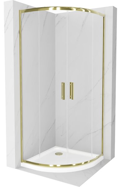 Mexen Rio půlkruhový sprchový kout 80 x 80 cm, Průhledné, Zlatá + sprchová vanička Flat, Bílá