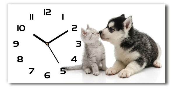 Moderní skleněné hodiny na stěnu Pes a kočka pl_zsp_60x30_f_73561386