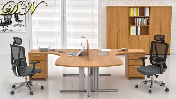 NABYTEK-DESIGNOVY.CZ - Rohová kancelář pro 2 pracovníky KOMFORT – kovové podnože, buk – ZEP 2.12P 11