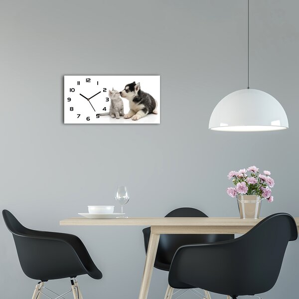 Moderní skleněné hodiny na stěnu Pes a kočka pl_zsp_60x30_f_73561386