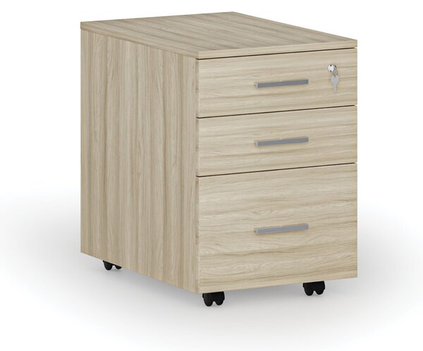 Kancelářský mobilní kontejner na závěsné složky SOLID, 3 zásuvky, 430 x 546 x 619 mm, dub přírodní