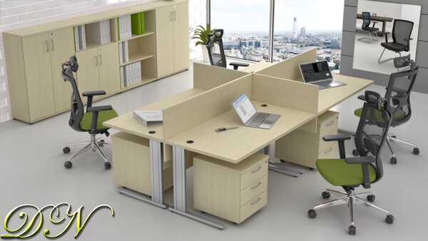 NABYTEK-DESIGNOVY.CZ - Kancelář pro 4 pracovníky KOMFORT – kovové podnože, javor – ZEP 4.6 12
