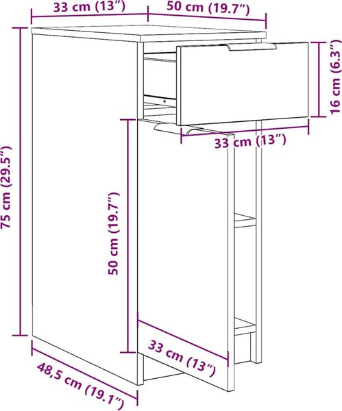 VidaXL Skříňka k psacímu stolu 33,5 x 50 x 75 cm kompozitní dřevo [862103] Barva: Černý dub