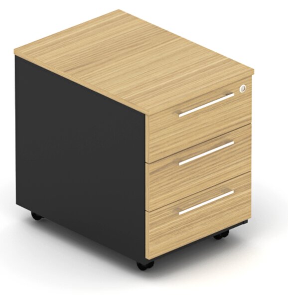 NABYTEK-DESIGNOVY.CZ - DEKP13 - Kontejner kancelářský EPIC, pojízdný, 3 zásuvky, hloubka 60cm, dub/černá