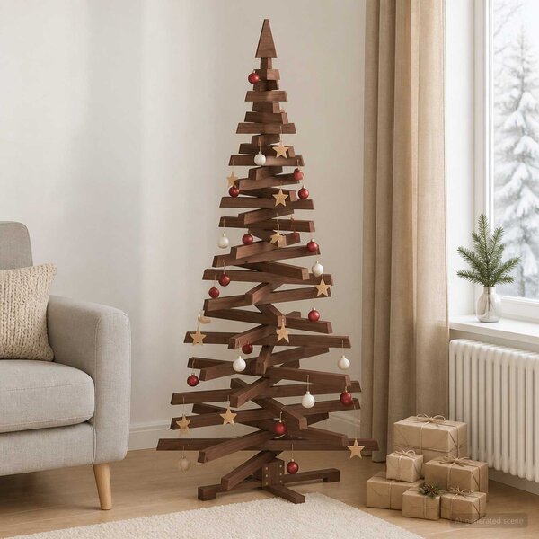 VidaXL Dřevěný vánoční strom KOTKA 180 cm Masivní borovicové dřevo [42016713] Barva: Přírodní (bez povrchové úpravy)