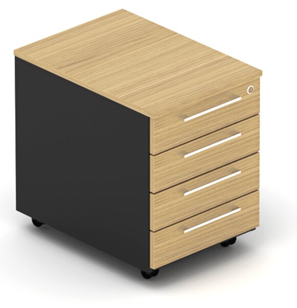 NABYTEK-DESIGNOVY.CZ - DEKP14 - Kontejner kancelářský EPIC, pojízdný, 4 zásuvky, hloubka 60cm, dub/černá