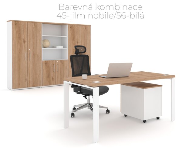 NABYTEK-DESIGNOVY.CZ - DE484DP - Skříň kancelářská EPIC, 4 police, posuvné dveře, výška 148,1cm, dub/černá