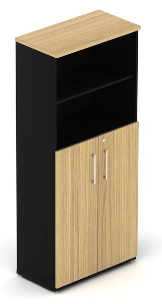 NABYTEK-DESIGNOVY.CZ - DE583 - Skříň kancelářská EPIC, 5 polic, dveře přes 3 police + volitelné skleněné dveře, výška 183,3cm, dub/černá