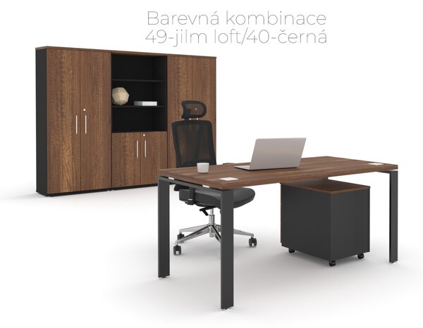 NABYTEK-DESIGNOVY.CZ - DE484DP - Skříň kancelářská EPIC, 4 police, posuvné dveře, výška 148,1cm, dub/černá
