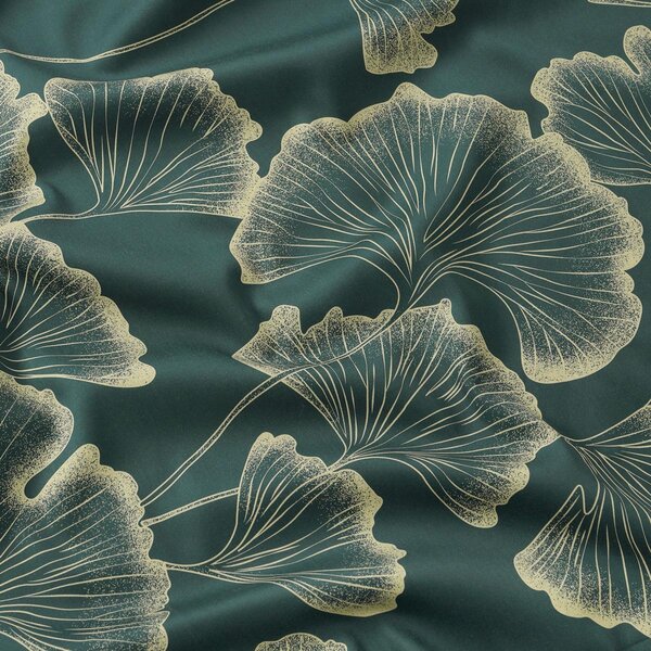 Goldea povlečení z bavlněného saténu - listy ginkgo na tmavě zeleném 140 x 200 a 70 x 90 cm