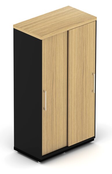 NABYTEK-DESIGNOVY.CZ - DE484DP - Skříň kancelářská EPIC, 4 police, posuvné dveře, výška 148,1cm, dub/černá
