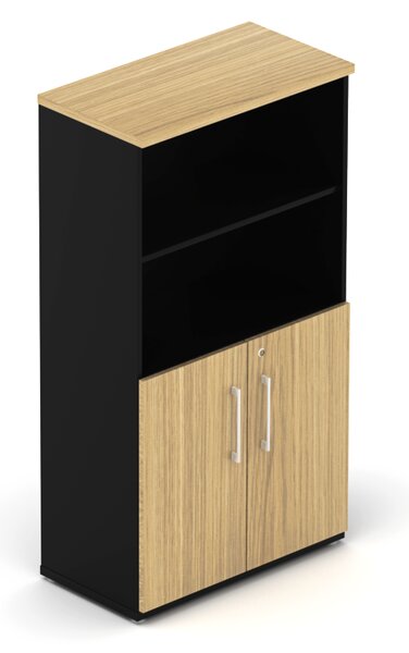 NABYTEK-DESIGNOVY.CZ - DE482 - Skříň kancelářská EPIC, 4 police, dveře přes 2 police + volitelné skleněné dveře, výška 148,1cm, dub/černá