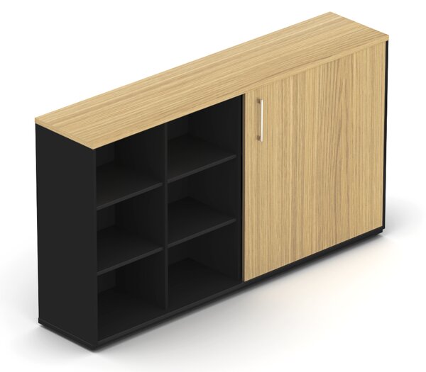 NABYTEK-DESIGNOVY.CZ - DE3203DP - Skříň kancelářská EPIC, policová, posuvné dveře, šířka 200cm, výška 112,9cm, dub/černá