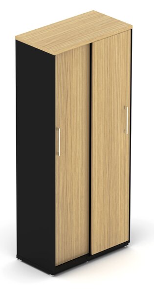 NABYTEK-DESIGNOVY.CZ - DE585DP - Skříň kancelářská EPIC, 5 polic, posuvné dveře, výška 183,3cm, dub/černá