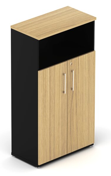NABYTEK-DESIGNOVY.CZ - DE483 - Skříň kancelářská EPIC, 4 police, dveře přes 3 police + volitelné skleněné dveře, výška 148,1cm, dub/černá