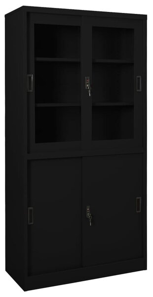 Kancelářská skříň s posuvnými dveřmi černá 90x40x180 cm ocel