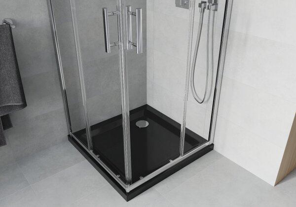 Mexen Rio, čtvercový sprchový kout 70 x 70 cm, 6mm čiré sklo, chromový profil + černá sprchová vanička, 860-070-070-01-00-4070