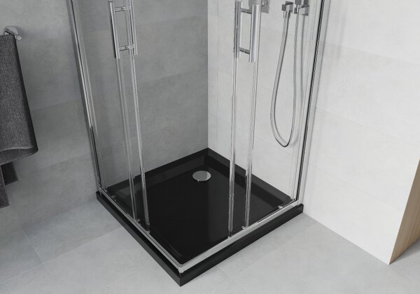 Mexen Rio, čtvercový sprchový kout 70 x 70 cm, 6mm čiré sklo, chromový profil + černá sprchová vanička, 860-070-070-01-00-4070