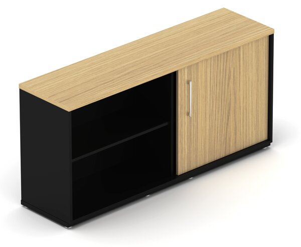 NABYTEK-DESIGNOVY.CZ - DE21221DP - Skříň kancelářská EPIC, 4 police, posuvné dveře, šířka 120cm, výška 77,7cm, dub/černá