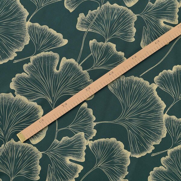 Goldea bavlněný satén - listy ginkgo na tmavě zeleném 240 cm