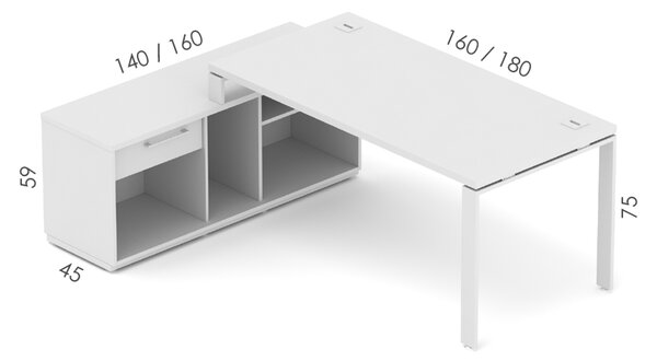 Kancelářská sestava EPIC Z5 U pro jednu osobu (Sestava s délkou stolu 160cm a délkou komody 140cm ve varintě L/P)